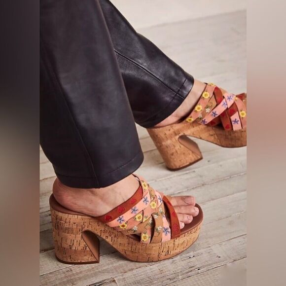 Free People Lisbon Platform Chunky Sandals Mules Sandbar Multi Size 41 - Picture 1 of 7